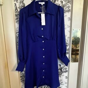 Gilli Blue Long Sleeve Shirt Dress with Bishop Sleeves. NWT